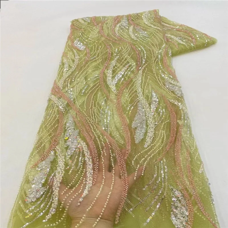 Robe de mariée en maille brodée perlée à paillettes bicolores, tissu en dentelle brodée