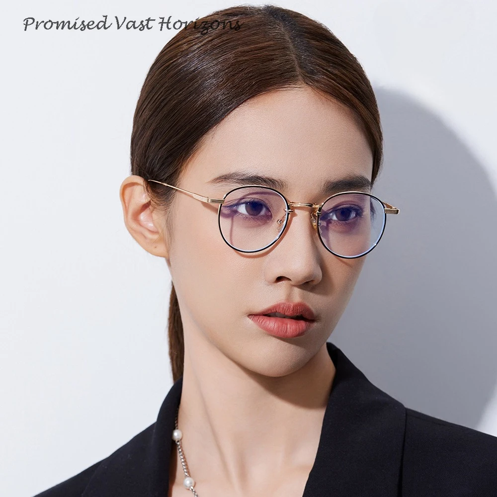 

Comfortable Durable Unisex Including Titanium Half Metal Round Front Thin Temples Vintage Blue Light Blocking Eyeglasses Frames