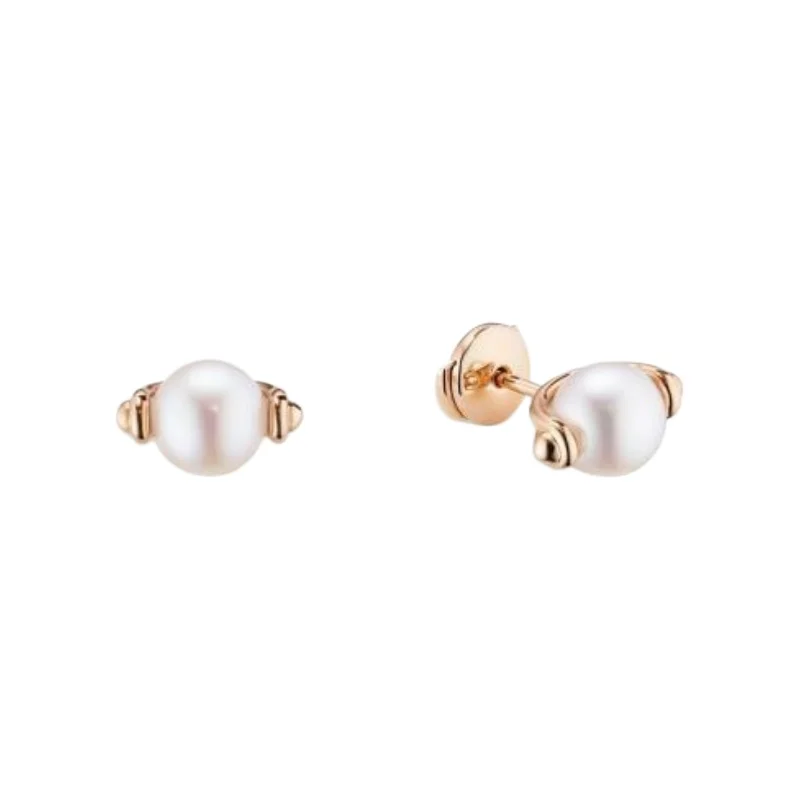 Rose Gold Plated White Pearl Stud Earrings with Polished Met