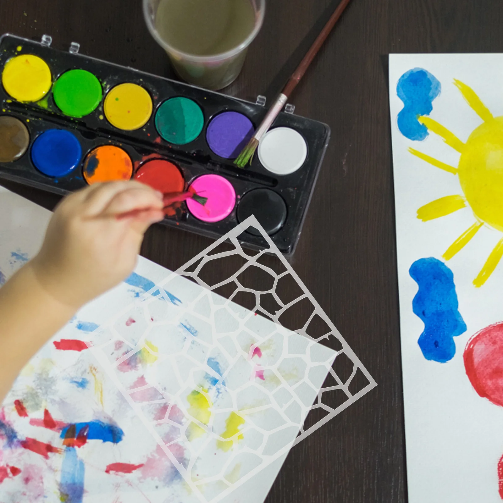 9 قطع استنسل رسم قابل لإعادة الاستخدام أنماط هندسية لتطوير المهارات الفنية واستنسل رسم الحرف اليدوية ذاتية الصنع