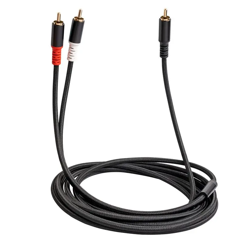 AS95 RCA Y Adapter Cable 1 RCA to 2 RCA Audio Cable for Power Amplifier, 2 Meter Gold-Plated Oxygen-Free Copper