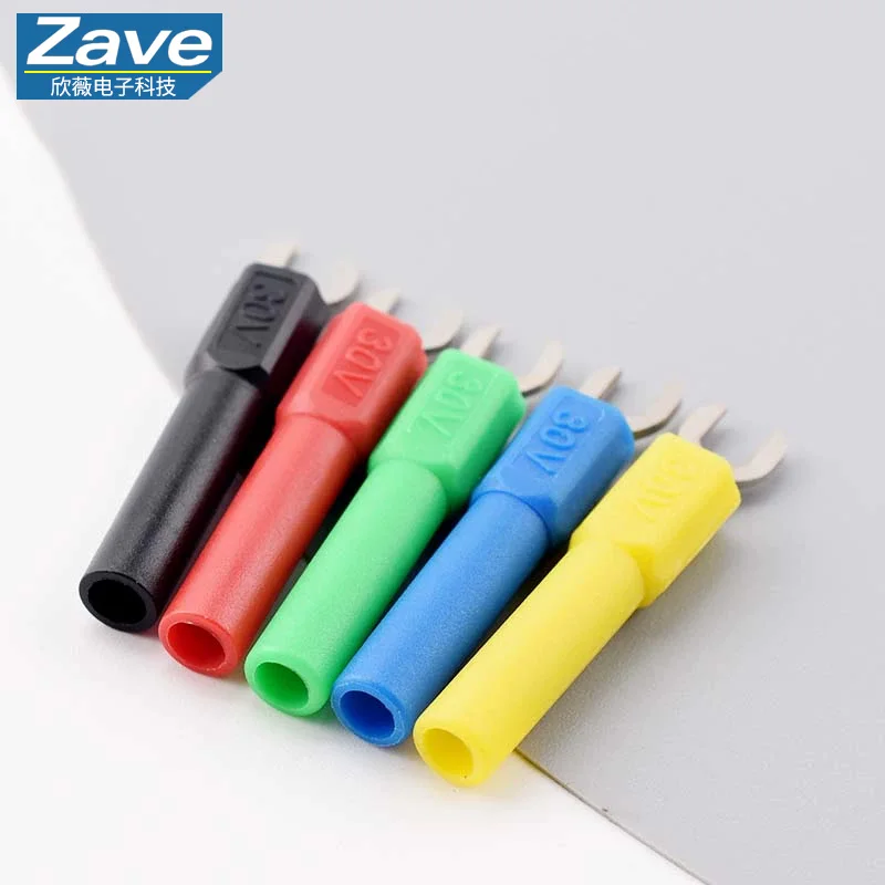 26.450 U-Type Fork Pure Copper Nickel-Plated Banana Plug, 4MM Opening with Y-Shaped Jack Tab (Red/Black/Yellow/Green/Blue)