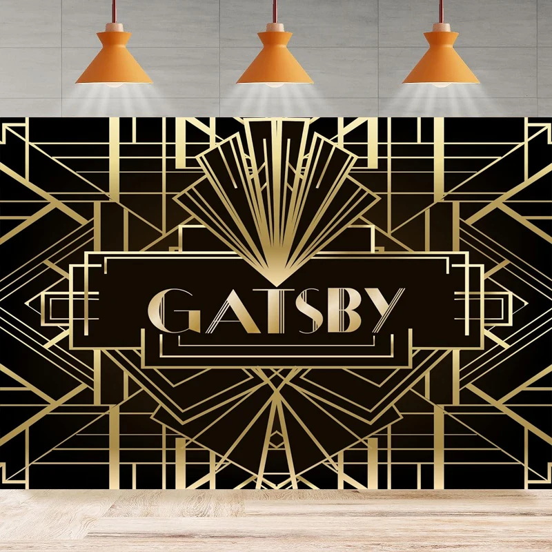 

Photography Backdrop Party Black And Gold Golden Banner 1920s Retro Roaring Great Gatsby Background Wall Home Party Decor Banner