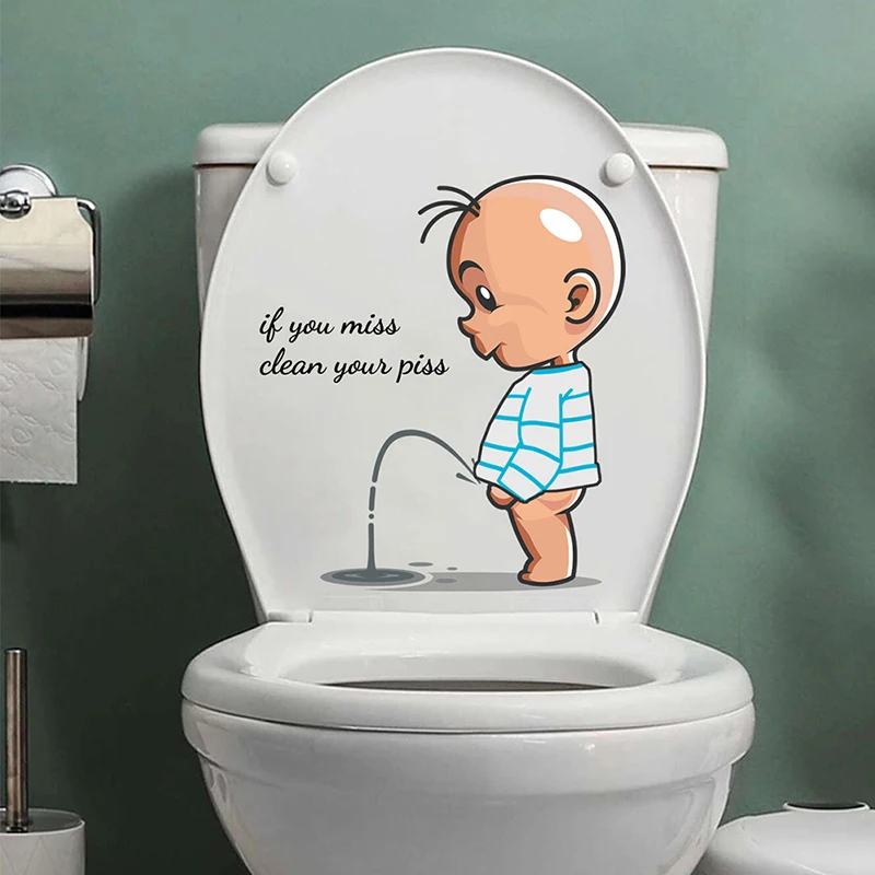 1pc PVC Funny Toilet Warning Toilet Stickers Child Urination Toilet Lid Decoration Removable Wall Toilet Stickers