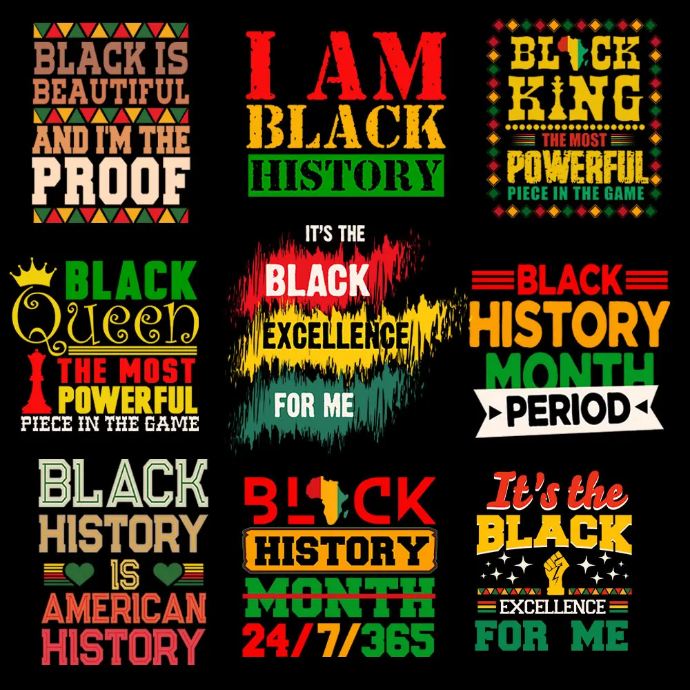 

Black King Queen Patches Diy Black History Appliqued I'm Black Heat Transfer Top Vinyl Sticker On Clothes Man Woman T-Shi