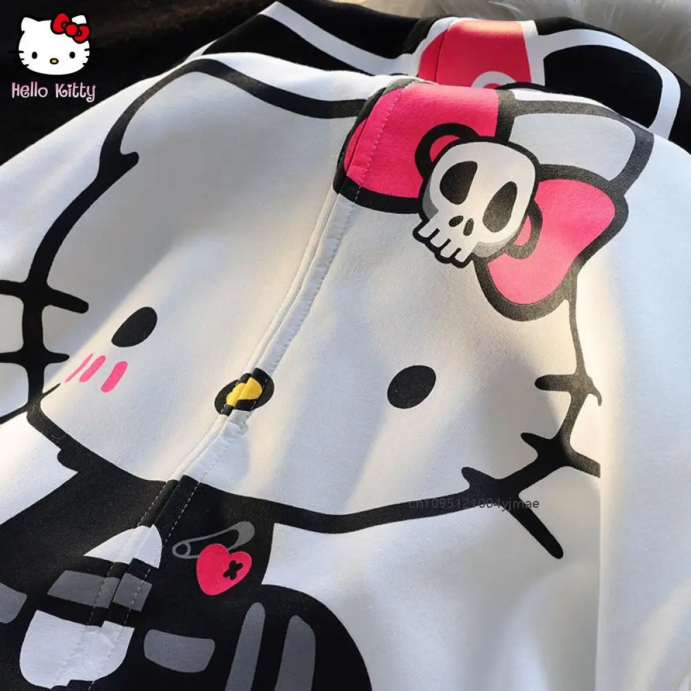 سانريو Kawaii مرحبا كيتي القطن المطبوع هوديي المرأة فضفاضة سستة الكرتون سترة معطف مقنعين الملابس جديد الخريف الشتاء لطيف