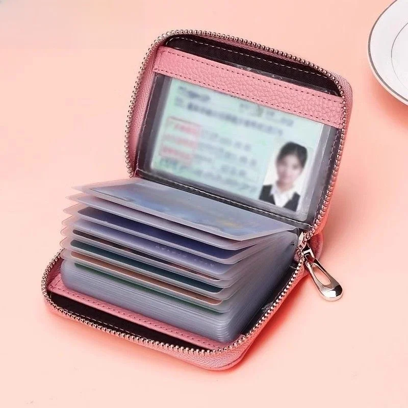 Ultra-Thin Soft Leather Card Holder for Men And Women Anti-Magnetic Multi-Card Slot Large Capacity Bank Card Holder Bucket Shape