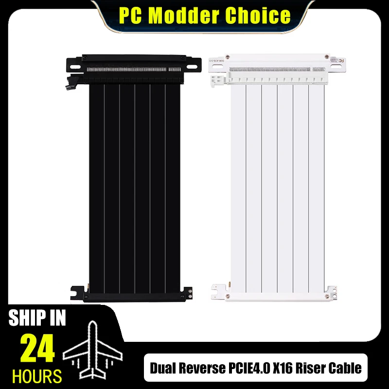 PCIE 4.0 3.0 X16 GPU Riser Reverse Cable 18.5/20cm for ITX Case, Video Card Extension Shielded Flexible Lossless, White/ Black