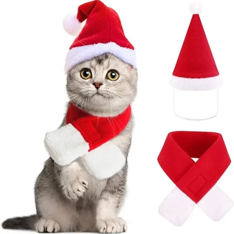 Feiertagsfeier, Haustierkostüm, Weihnachten, Weihnachtsmütze und Schal für Katzen und kleine Hunde, Kostümzubehör, Zubehör
