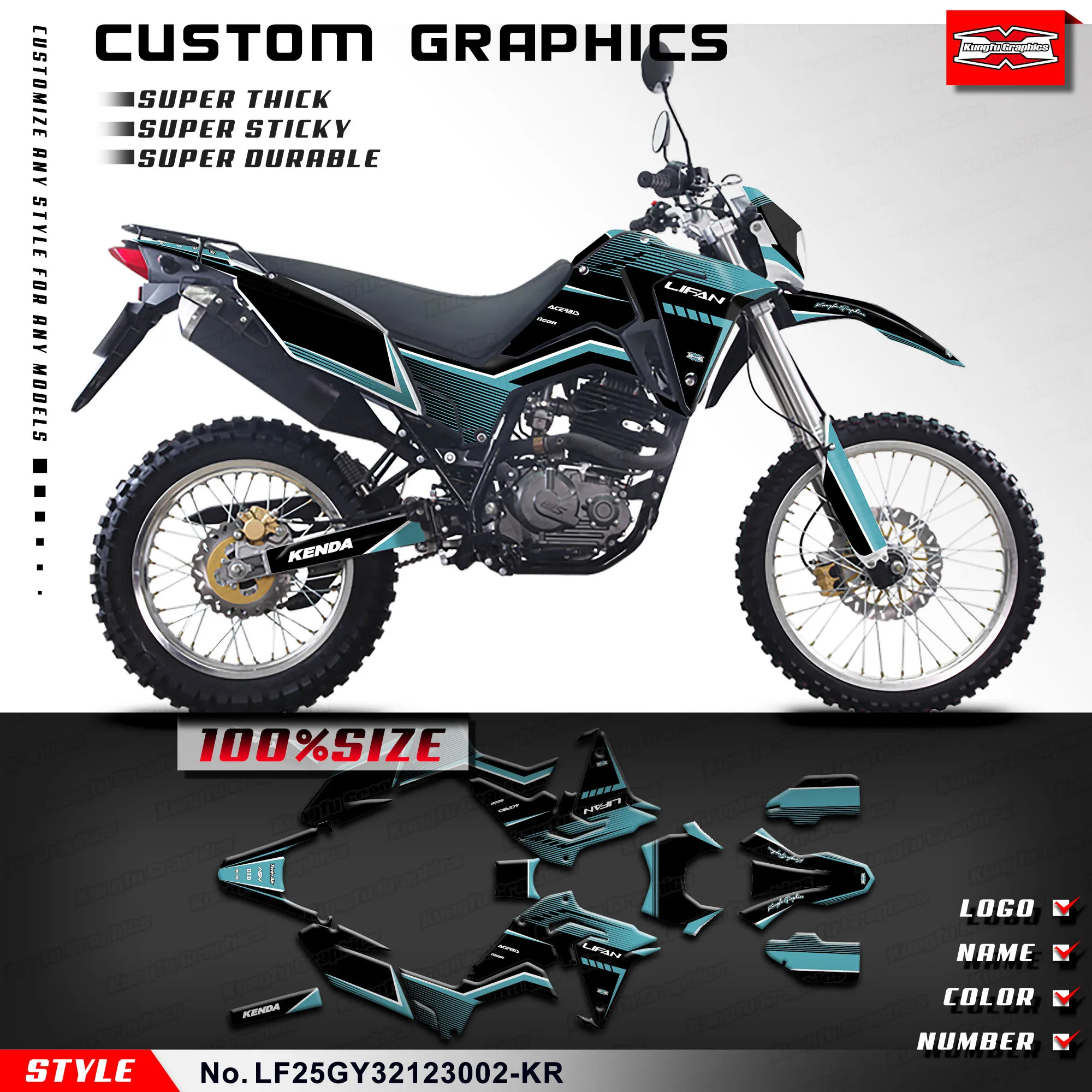 

KUNGFU GRAPHICS Stickers Set Durable Vinyl for LIFAN LF250GY-3 2021 2022 2023 KPX 250 KPX250 LGC-Fi, Restyled, LF25GY32123002-KR