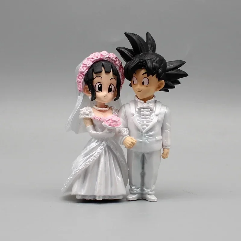 Dragon Ball Anime Figure Son Goku Figures Lg Wedding Goku Chichi Mariage Figurine 9cm Scene Statue Q-Version Pvc Model Doll Toys