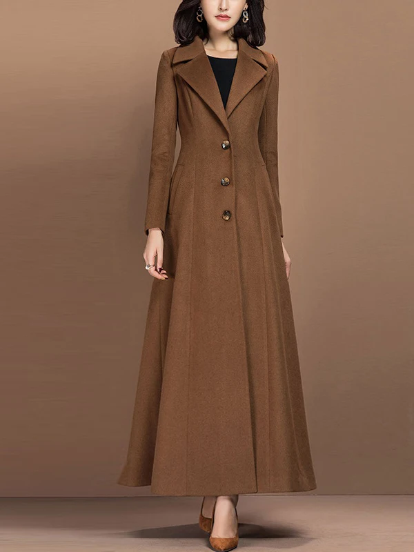 

Faionable Long Woolen Coat Women's 2025 New Autumn Winter Ele Slim Suit Collar Long Sve Coffee Color Coat