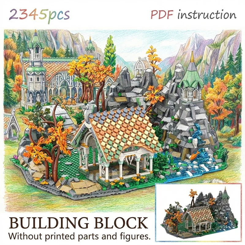 โมเดลบล็อกฉากสถาปัตยกรรมเขตอุทยานเอลฟ์ยุคกลางจากภาพยนตร์เรื่องเริงส์ สำหรับ 10316 246829 moc