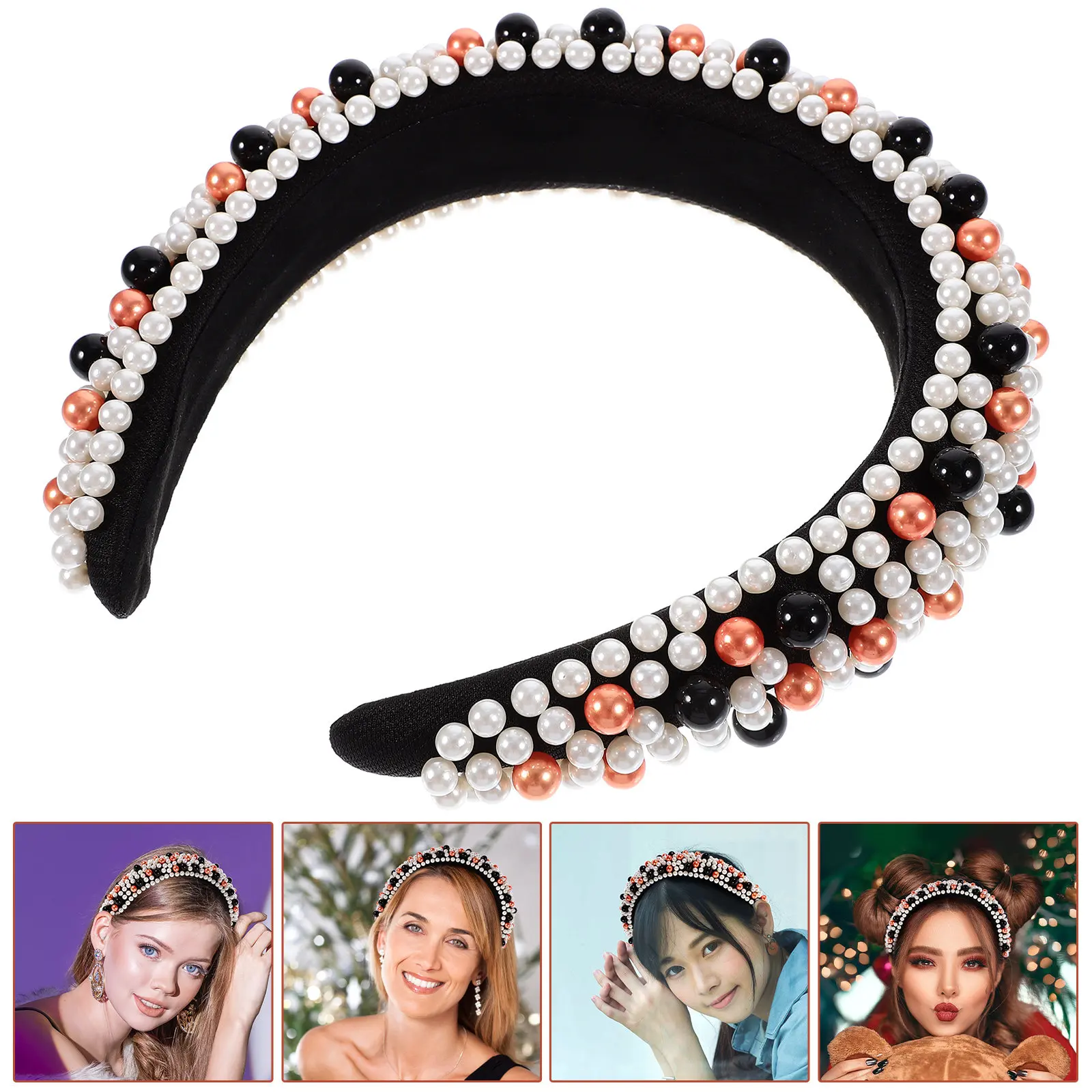 

Женские повязки для волос с жемчужным декором, широкие, для фестивалей, свадеб, повседневного использования, нескользящие, стильные, аксессуар для укладки волос