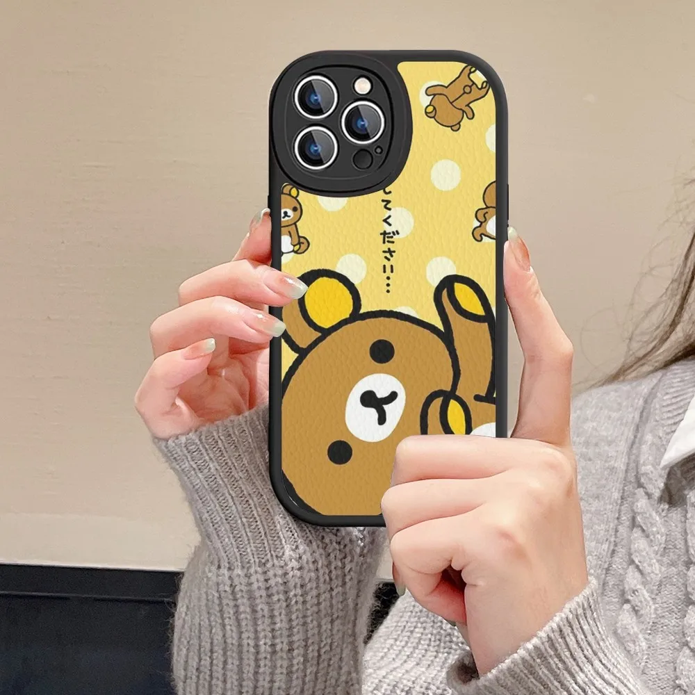 Cute R-Rilakkuma Phone Case Hard Leather For IPhone 16 15 14 13 12 Mini 11 14 Pro Max Xs X Xr 7 8 Plus Fundas