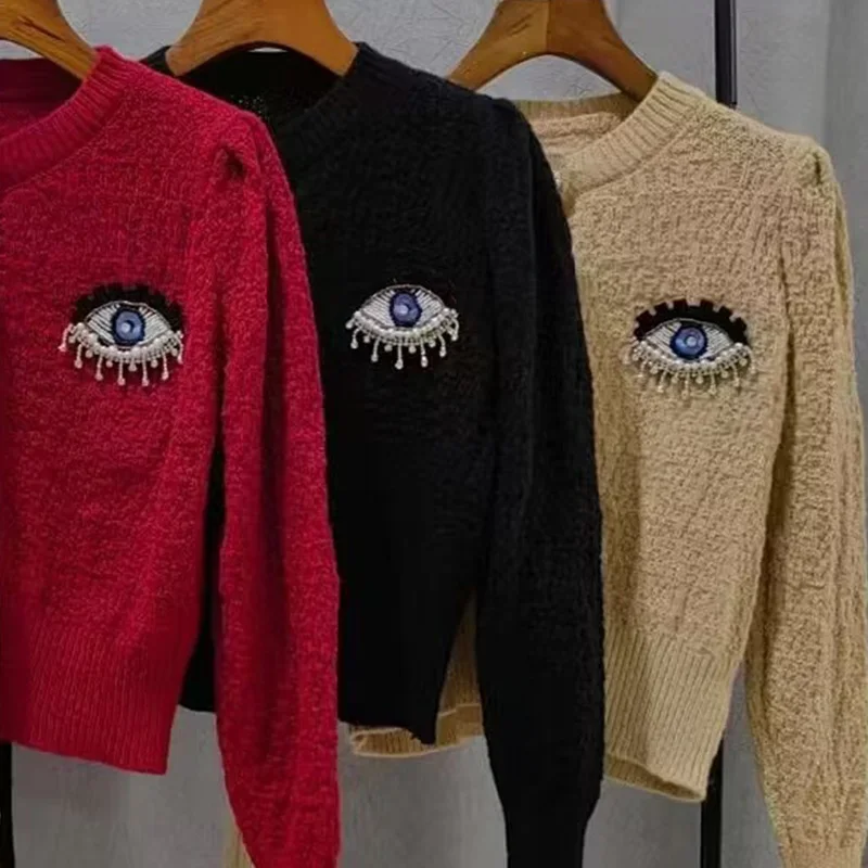 Moda damska Diamenty Guziki Jednolity kolor O-neck Sweter z długim rękawem Płaszcz Odzież damska Trend Modny kardigan dziergany