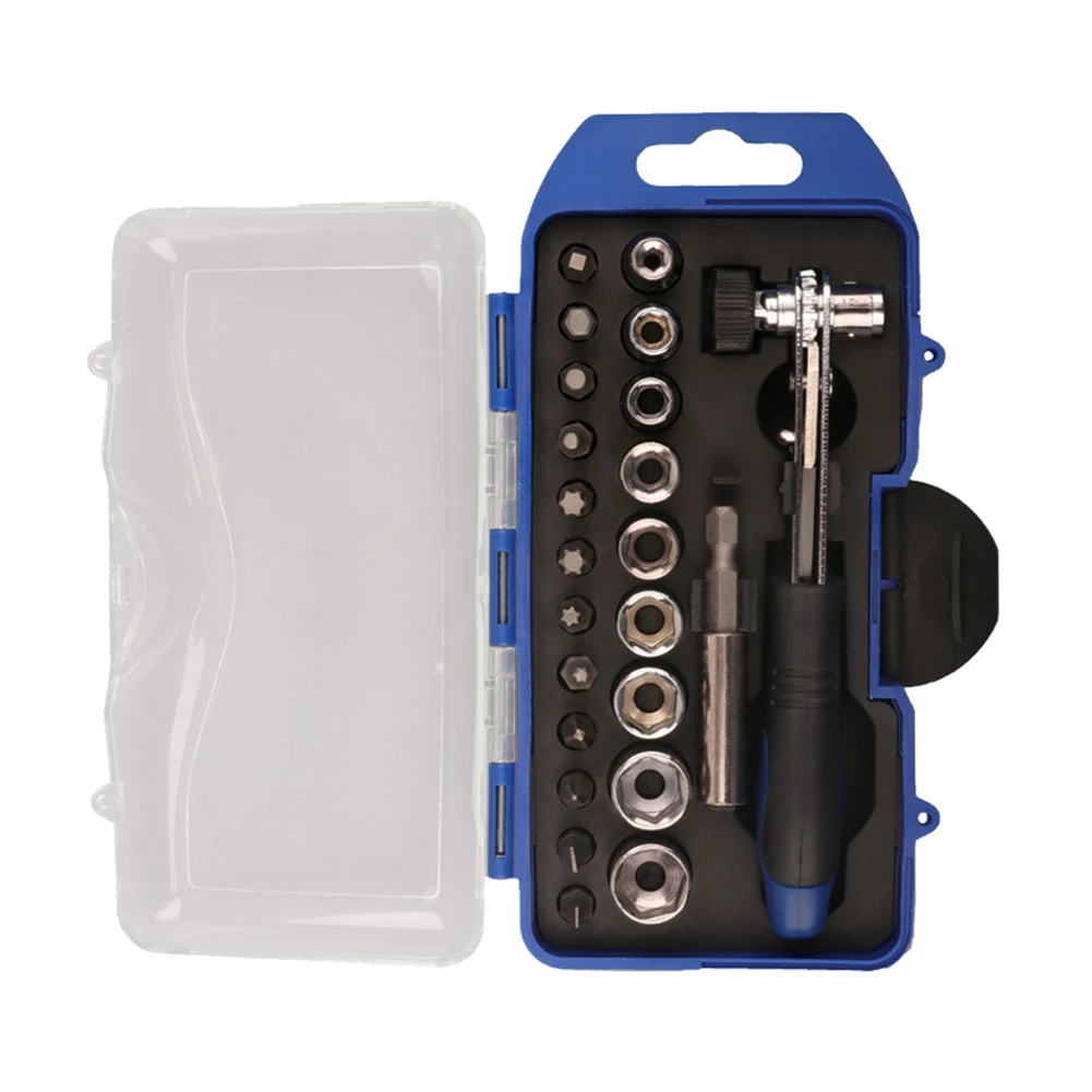 

23 In 1 Tool Set 5.9*3.3 Inch Mini Ratchet Bits Set Slotted Bits Cross Screwdriver Bits Pozi Bits Rubber Batch Handle