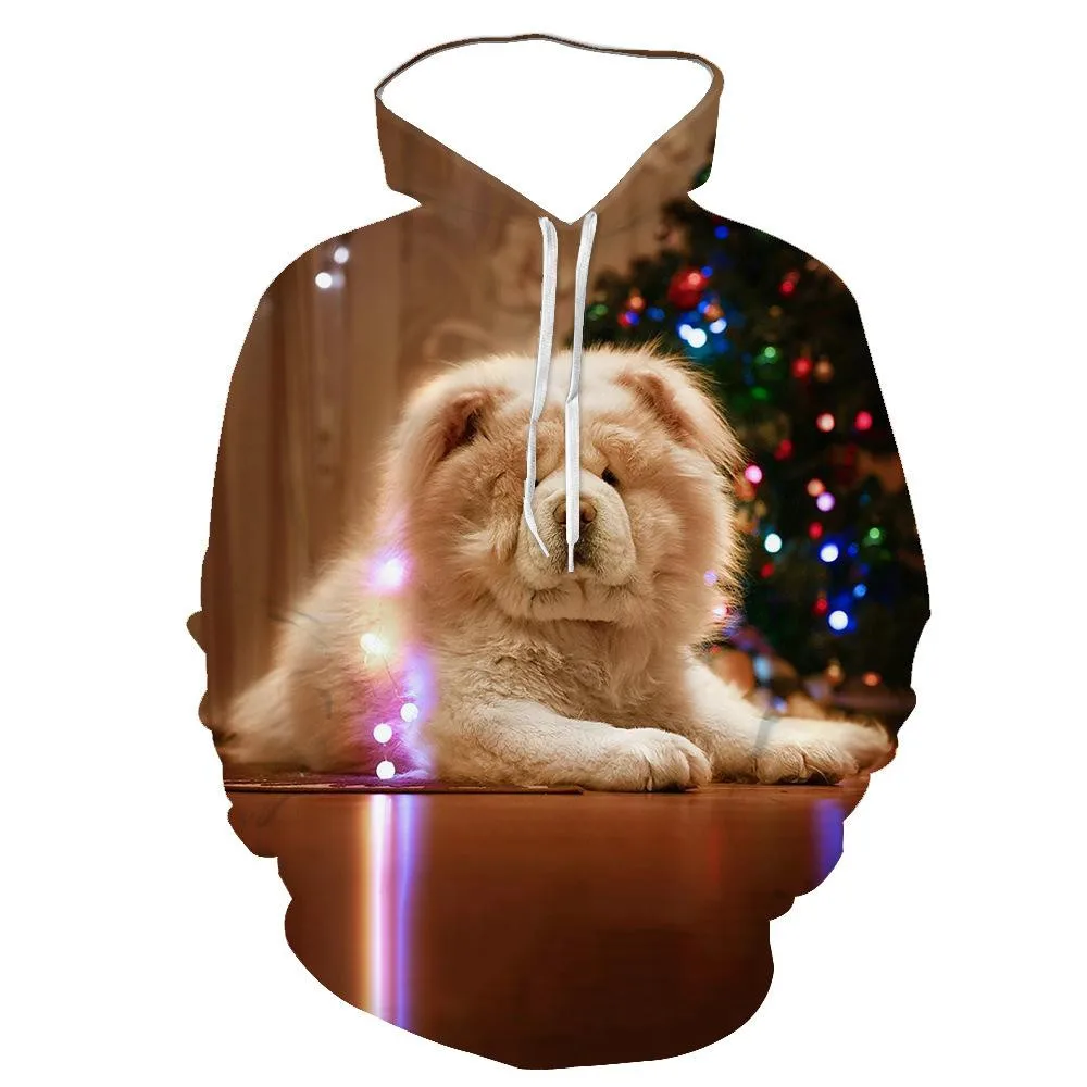 HX Jesus Chow Chow Hoodies 3D Graphic Animals Dogs Hoodie Fashion Pets Pocket Sweatshirts Pullovers Harajuku Streetwear