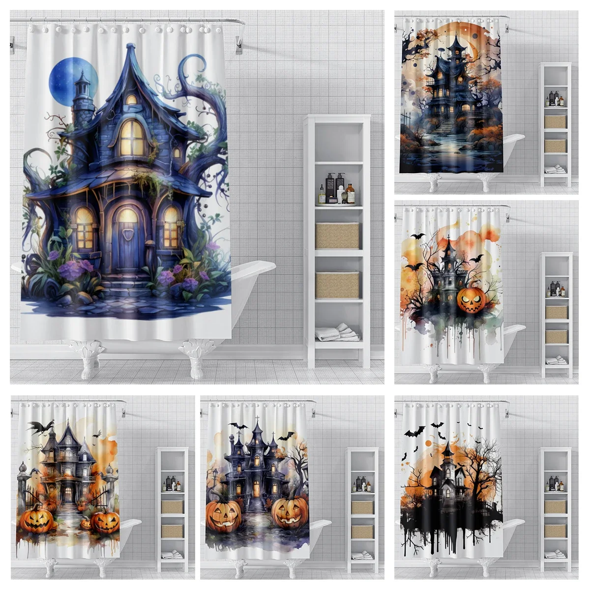 Home decoration shower curtains bathroom waterproof curtain fabric Modern Nordic Living Room happy Halloween Autumn Pumpkin