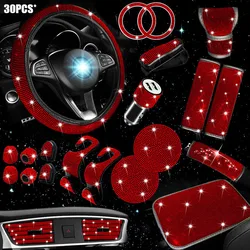 30PCS Women Bling Crystal Diamond Car Interior Decoration Accessories Pink Red Blue White Rhinestone Auto Steering Wheel Covers