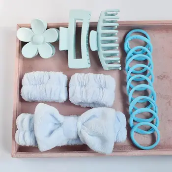 Alternative view of 16pcs set with soft headband, bow, face wash and washing strap, large matte matte matte, grip clip, elastic headband