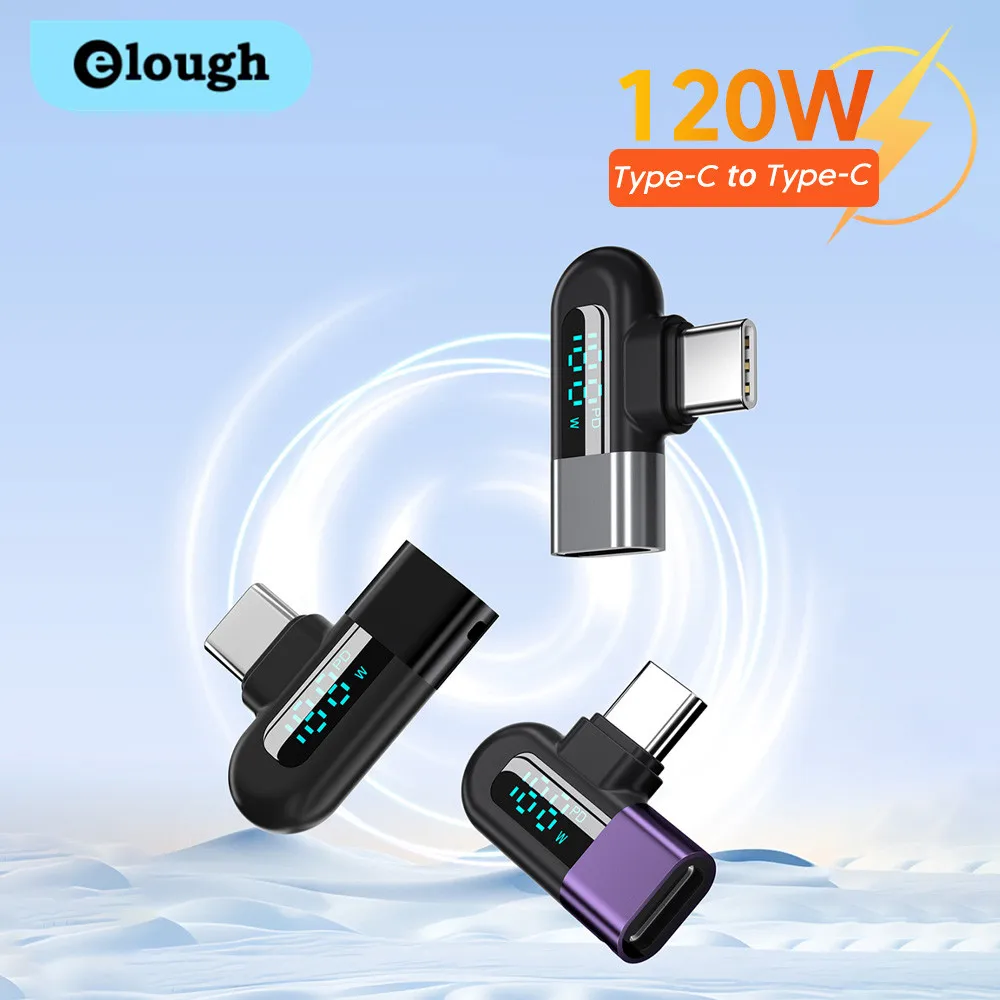 Elough 120W Elbow USB C Adapter Type C to USB C OTG Connector Digital Display Fast Charging Data Adapter For Macbook Samsung