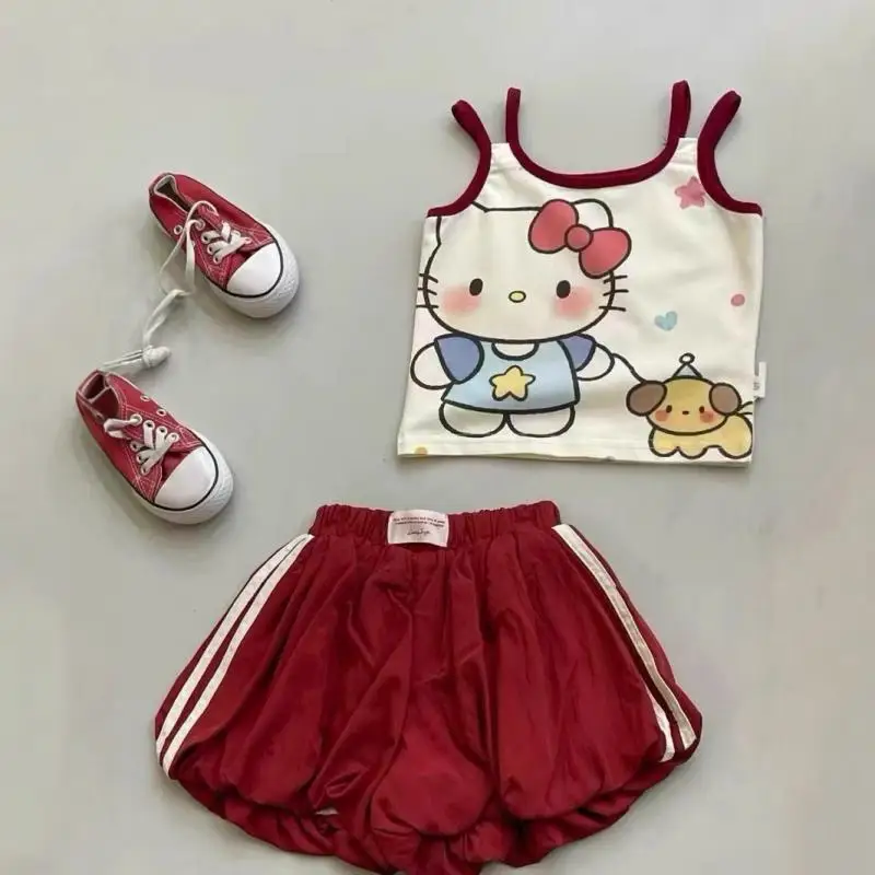 

Sanrio Sweet Girl Sleeveless Top In Summer Hello Kitty New Cute Cartoon Baby Suspender Vest Children's Clothing 2025 Anime Gift