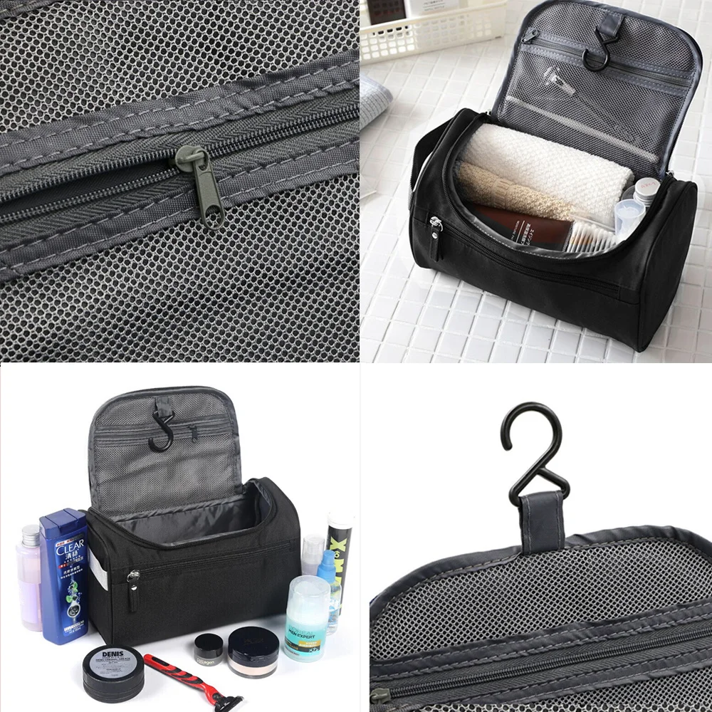 Tas Kosmetik Travel Ritsleting Fungsional Menggantung Kotak Rias Pria Kantong Penyimpanan Organizer Barang-barang Bawaan Tas Cuci Pola 3D