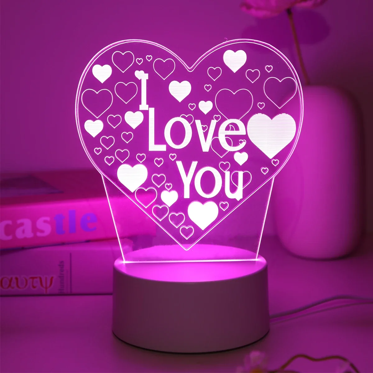 Pink Romantic Confession I LOVE YOU 3D Night Light Gift Light for Lovers, Bedroom Decoration Atmosphere Light Stuff for room Led