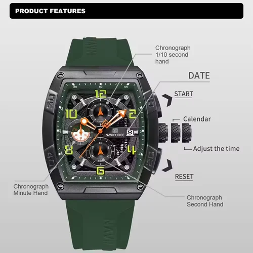 Imagen 2 del producto NAVIFORCE, relojes con calendario multifunción de cuarzo para hombre, relojes de pulsera deportivos de moda personalizados para hombre, reloj con correa de TPU de Esfera Grande