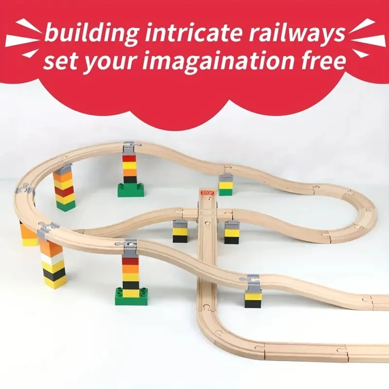 

14PCS Wooden Train Track Connectors Accessories Wooden Railway Train Set Bridge Wood Track Toys For Kids