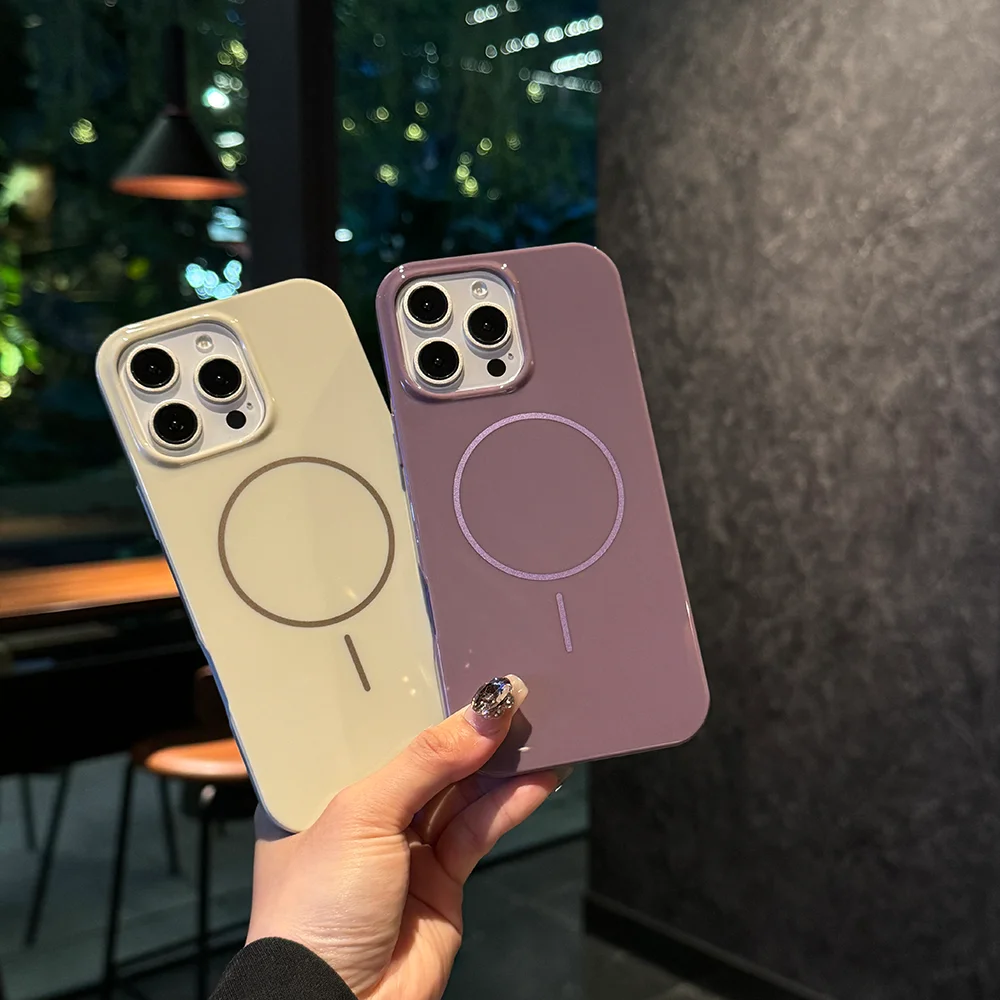 

For iPhone 13, 14, 15, 16, 17 Pro Max Series magnetic phone case, simple solid color anti-drop case Black/Blue/Purple