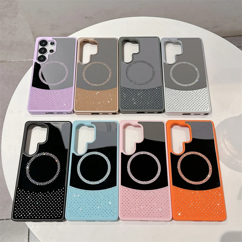 

2025 Trend Stylish Magnetic Diamond Colored Mirror Case For Samsung Galaxy S22 S23 S24 S25 Ultra Plus Magsafe Shockproof Cover