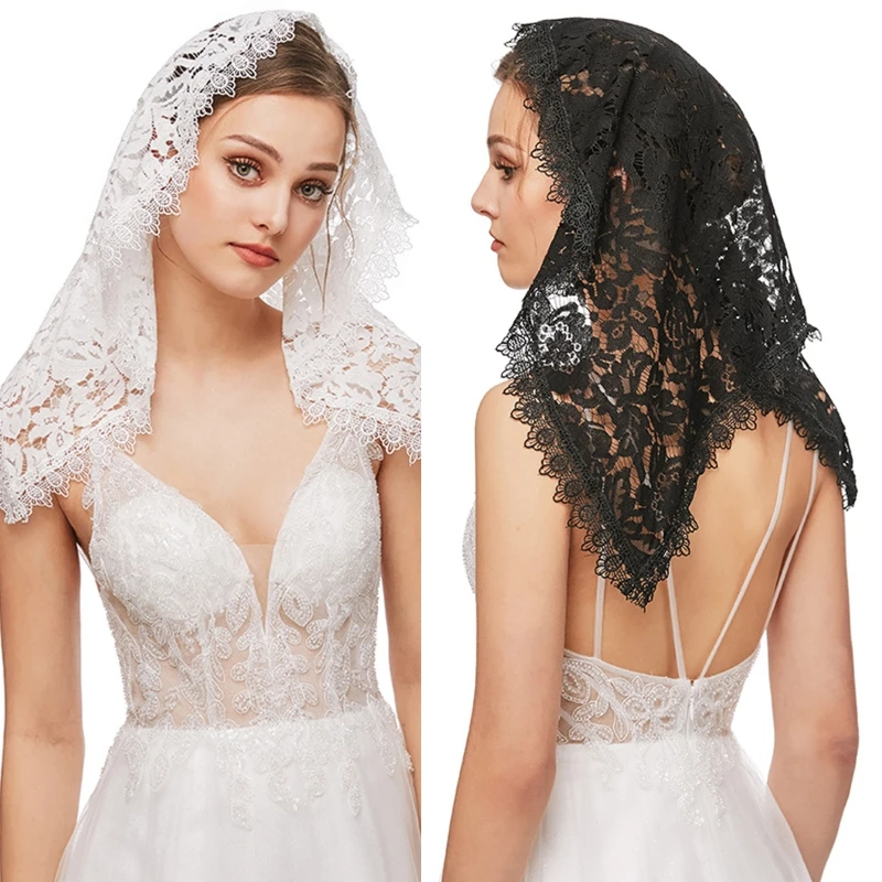 

Church Veil Mantilla Latin Mass Veils Floral Lace Short Scarf for Head Covering for Catholic Chapels Confirmation & Bapt