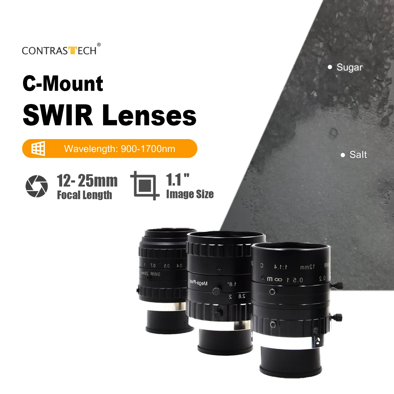 ZXY 1.1" Lente SWIR fija con montura C 200 lp/mm 35 mm 50 mm para cámara LUCID Atlas SWIR 400-1200 nm