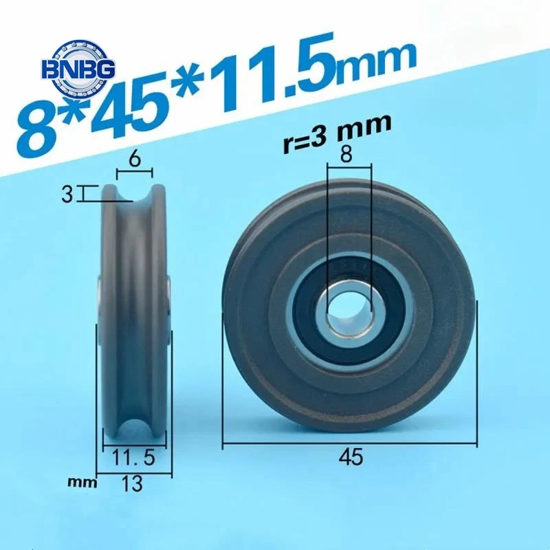 U Groove Plastic Coated Bearing 628RS 8*45*11.5mm Sliding Door POM Roller Wheel Nylon U Type Pulley Bore Size 8mm Diameter 45mm