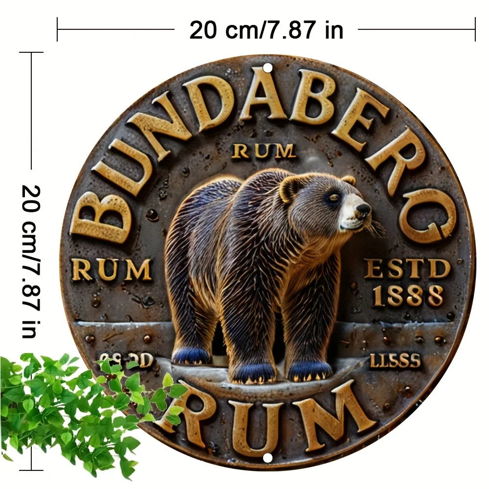 1pc Bundaberg Rum Vintage Aluminum Wall Sign 2D Metal Round Plaque with Imitation Relief Multifunctional Home Garden Wall Decor