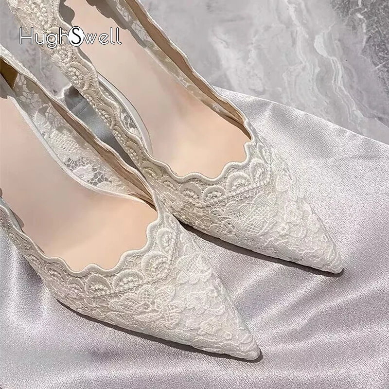 Mewah putih renda bordir hak tinggi sepatu pengantin wanita elegan ujung runcing desain merek Stiletto Pompa gaun pernikahan wanita Zapato