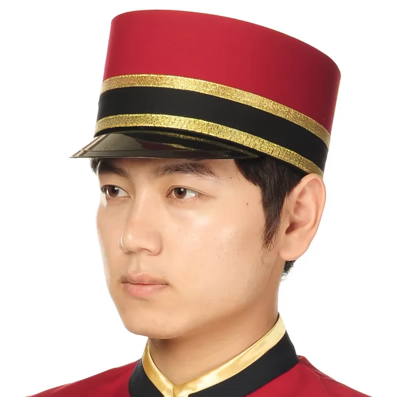 Red Men's Doorman Hat Etiquette Work Hat Music Party Headwear Festival Performance