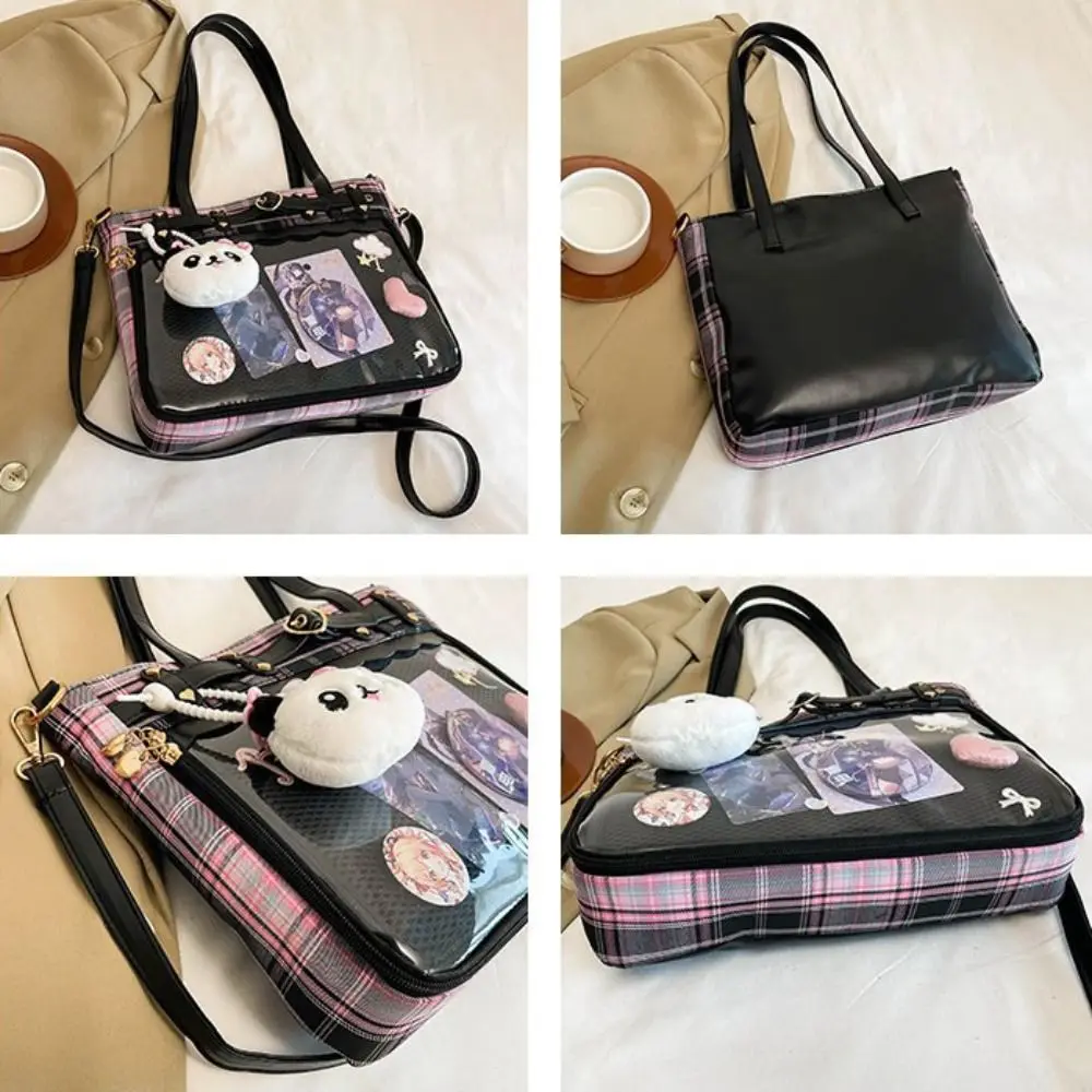 Y2K dessin animé Anime Itabag treillis grande capacité JK sac à bandoulière épicé fille idole marchandise stockage Transparent sac à bandoulière