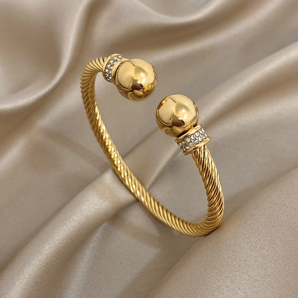 Greatera Hochwertiger Warp Twine C-förmiger offener Herren-Armreif aus Edelstahl mit Strass-Intarsien, Damen-Manschettenarmband, Schmuck, Geschenk – Detail 6