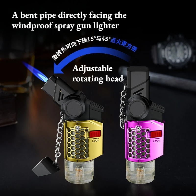 

3pcs Curved Pipe Directly Facing Windproof Lighter Pendant Inflatable Lighter Smoking Cigars Moxibustion Cigarette Accessories