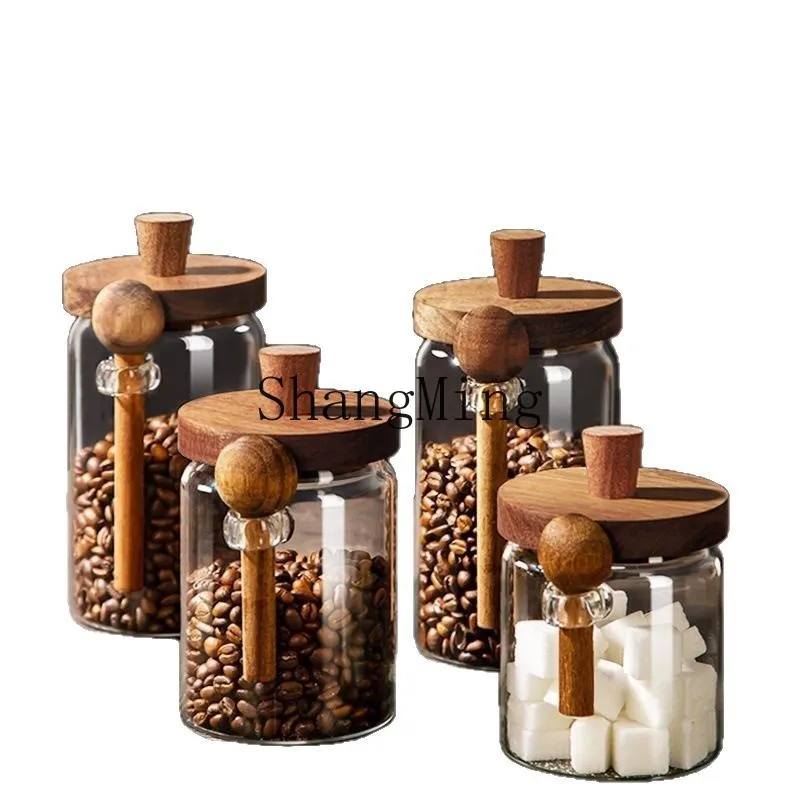 

DSA coffee bean sealed tank, borosilicate glass storage tank with wooden spoon, dried fruit and grain storage tank