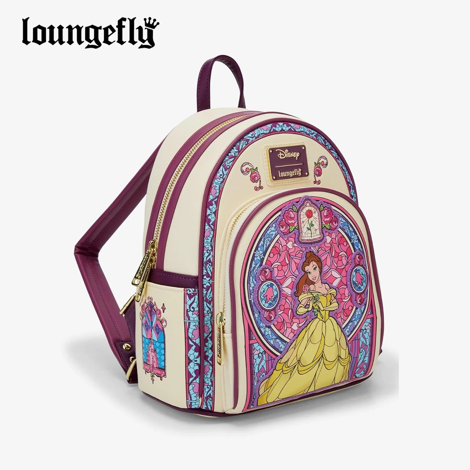 Nuevo Loungefly Disney La Bella y La Bestia Bella vidrieras retrato Mini mochila cartera