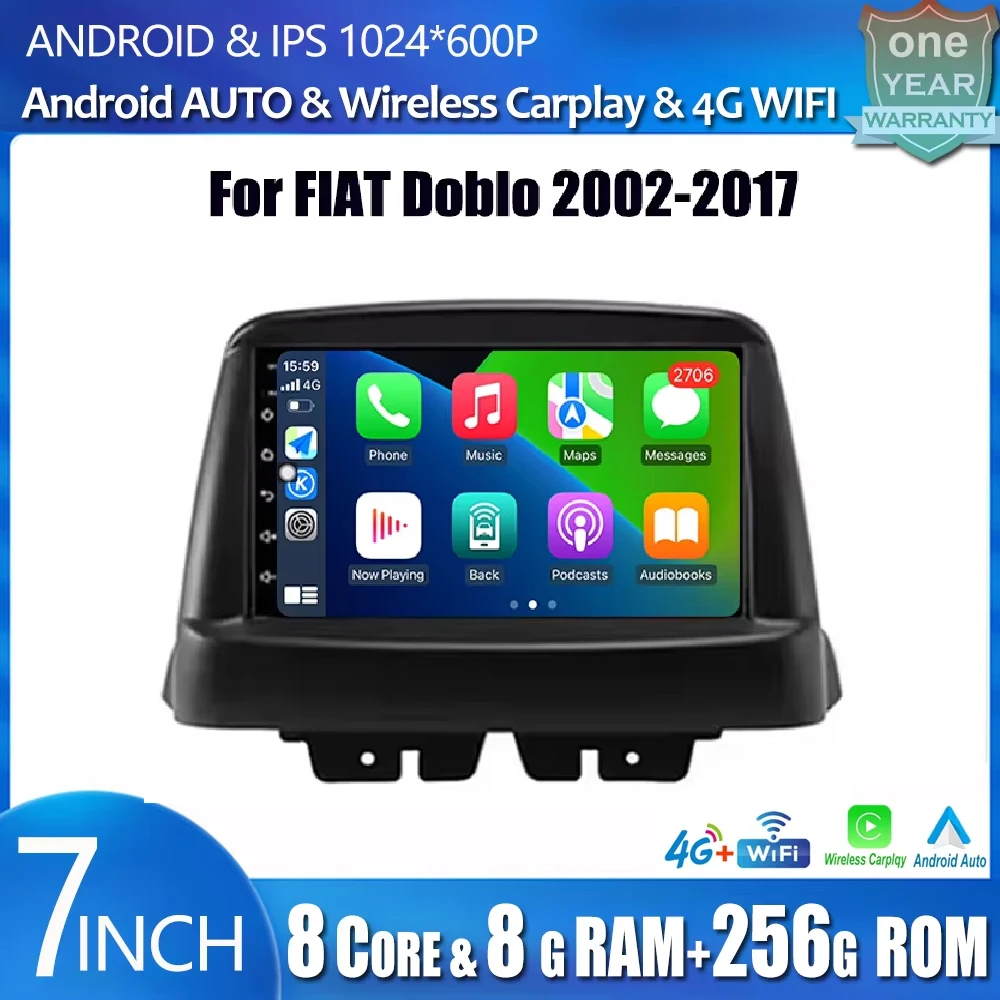 

For FIAT Doblo 2002 2003-2017 DSP Android Auto Carplay 7 Inch HD Screen Car Radio GPS Navigation Multimedia Player Car Accessory
