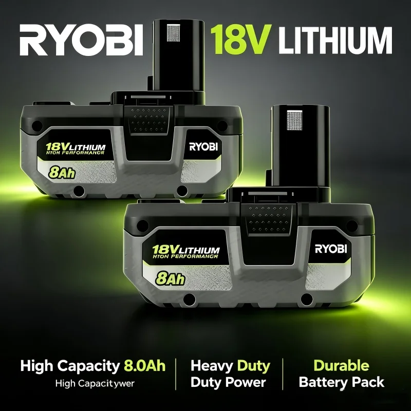 RYOBI 18V Heavy Duty Lithium Ion Battery 6.AH 8.AH P106 P108 Over Discharge Protection Compatible All 18V Drilling Cutting Tools