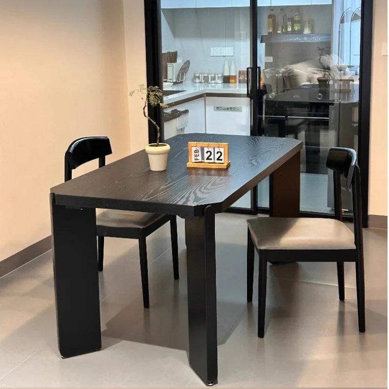 Black solid wood dining table, household simple dining table, long negotiation , designer office workbench