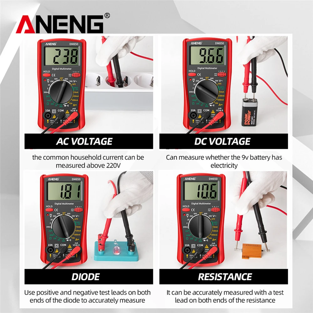 ANENG DM850 2000 Counts LCD Digital Eletric Professional Multimeter Automatic AC/DC Votage Tester Current Ohm Ammeter Detector