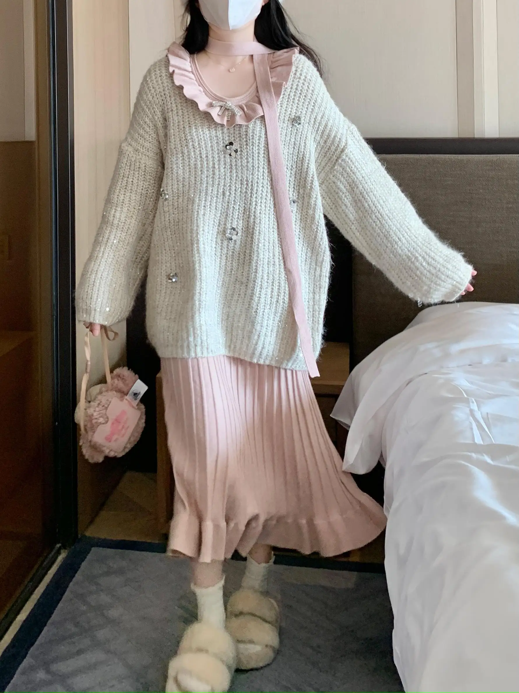 

Bling Bling Fairy Bubble Sve Sweater Loose Lazy Autumn Winter Polyester Fiber Yoyo Xiaozi Women's Premium Knittedwear