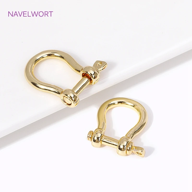 18K Gold Plated Brass U-Shape Shackle Screw Joint Connector For DIY Leather Rope Metal Chain Jewellery Making Accessories